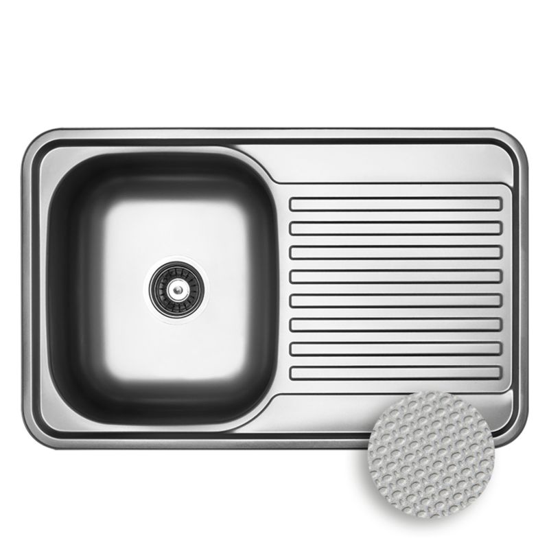 Zlewozmywak Jednokomorowy, Kuchinox, Inox, Faro, Stal, 48x78cm, z ociekaczem, z syfonem, 1szt