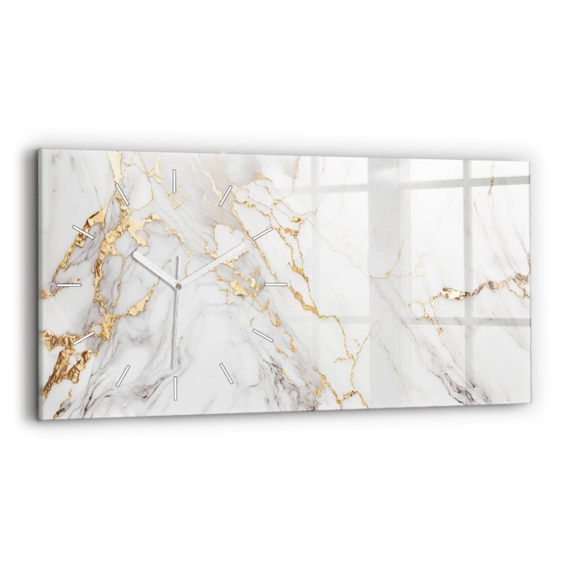 Zegar szklany białe wskazówki Wallfluent 60x30 cm Marmur ozdobny 1 szt.