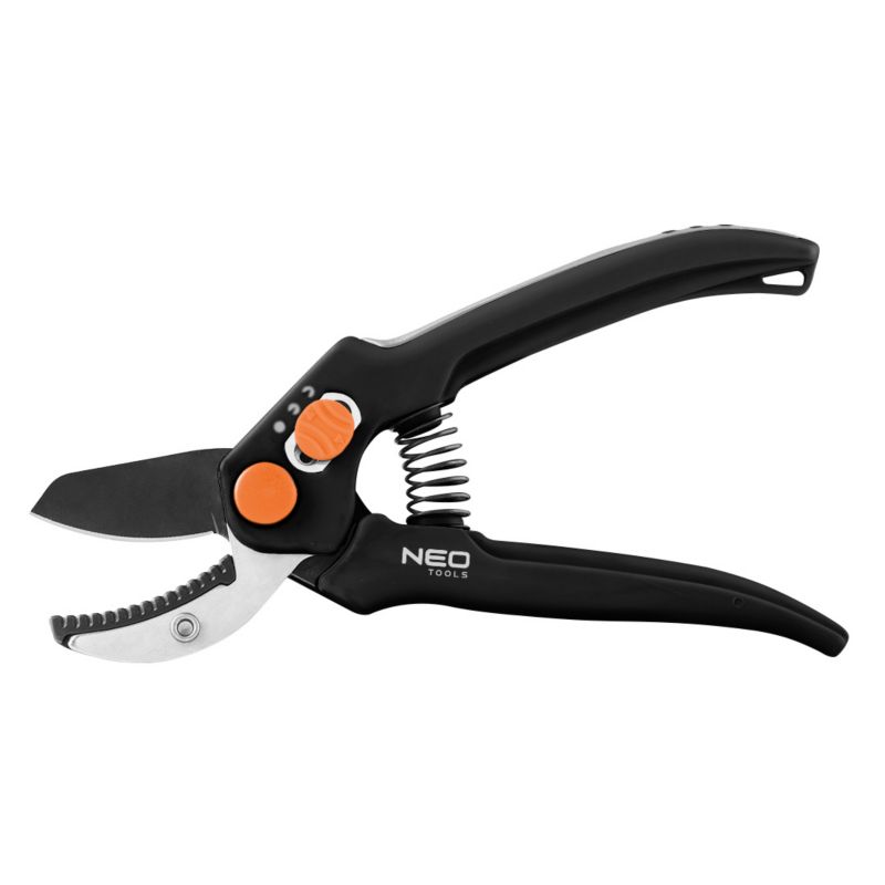 Sekator ogrodowy NEO TOOLS kowadełkowy 185 mm, zakres do 15 mm, regulowany rozstaw 1 szt