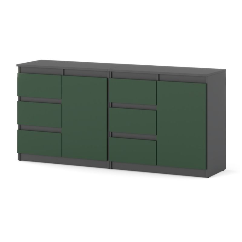 Komoda Hurtownia-Mebli Szuflady 6 Agna Mini 160cm Szary Mat Butelkowa Zieleń 160x35x75 cm 1szt.