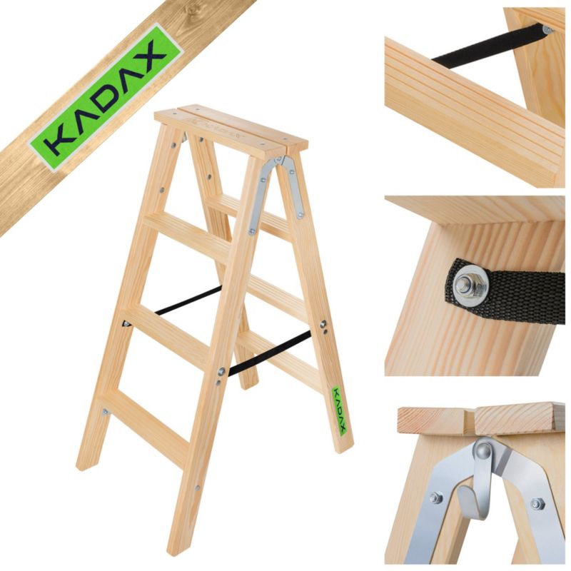 Drabina KADAX malarska Drewniana Rozstawna 2x4 Stopnie Składana Dwustronna 1szt.