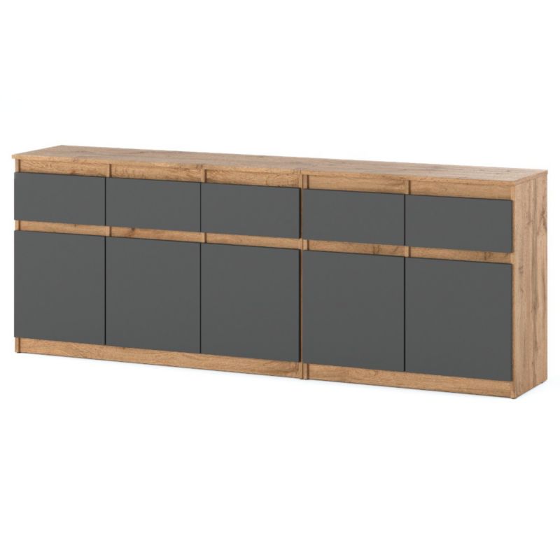 Komoda Hurtownia-Mebli Szuflady 5 Best Oleksa 200cm Dąb Wotan Szary Mat 200x35x75 cm 1szt.