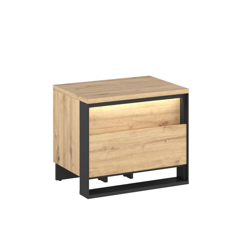 Szafka nocna z szufladą Bettso Quaro z oświetleniem LED w stylu loftowym dąb artisan 1szt.