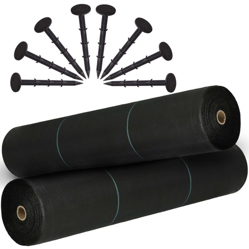 Agrowłóknina mata antychwastowa Springos 1,6m x 50m agrotkanina czarna 135 g/m2 + kotwy mocujące 50 szt. kołki 1 kpl.