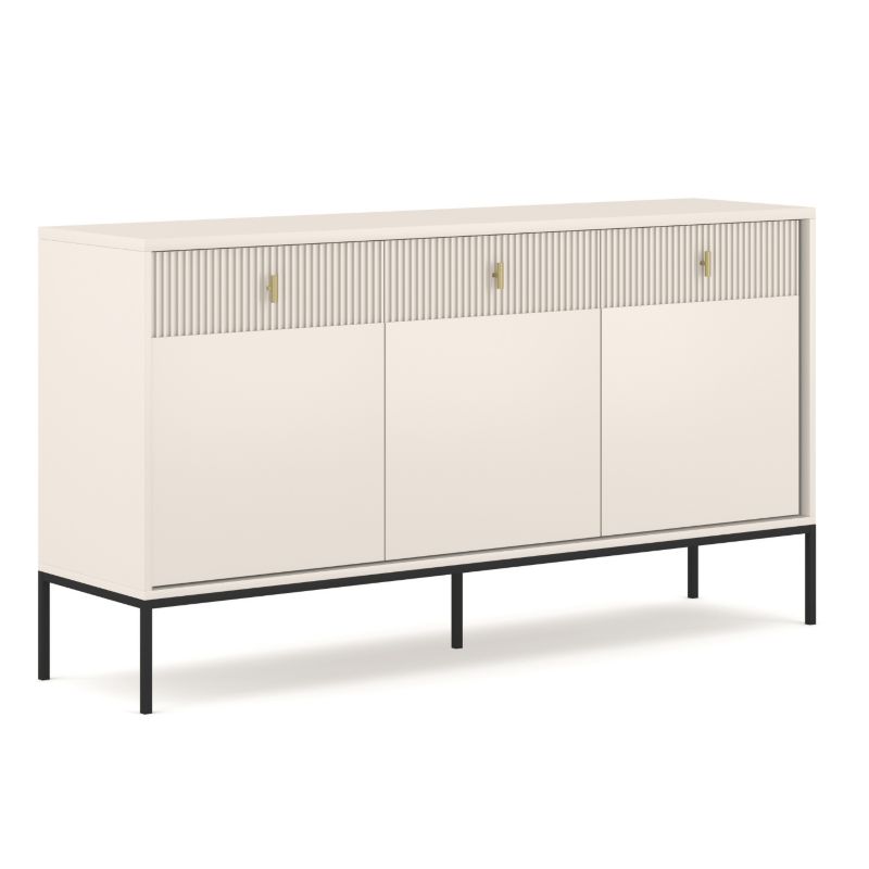 Komoda Marcos 154 cm Mebel Elite Trzydrzwiowa z Szufladami Ryflowana Kaszmir 1 szt
