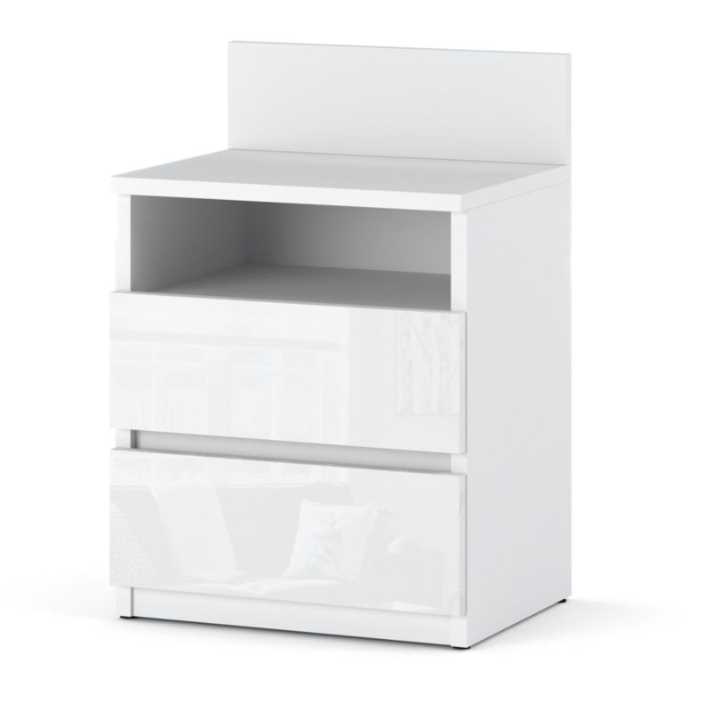 Szafka Nocna Hurtownia-Mebli Szuflady 2 HUGO PLUS 40cm Biały Mat Biały Połysk 40x32x59 cm 1szt.