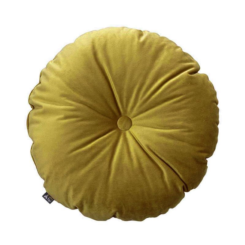Poduszka okrągła z guzikiem Dekoria Velvet śr. 37 cm oliwkowy zielony 1 szt.