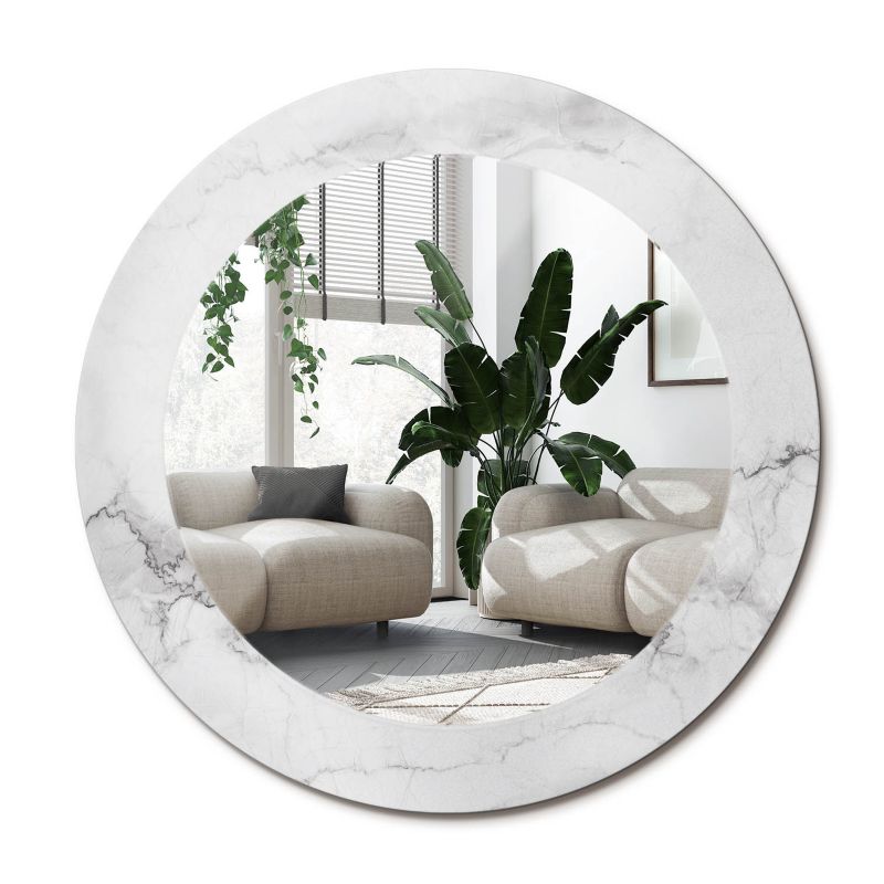 Stylowe okrągłe lustro ścienne z nadrukiem Wallfluent fi100 cm Biały marmur 1 szt.