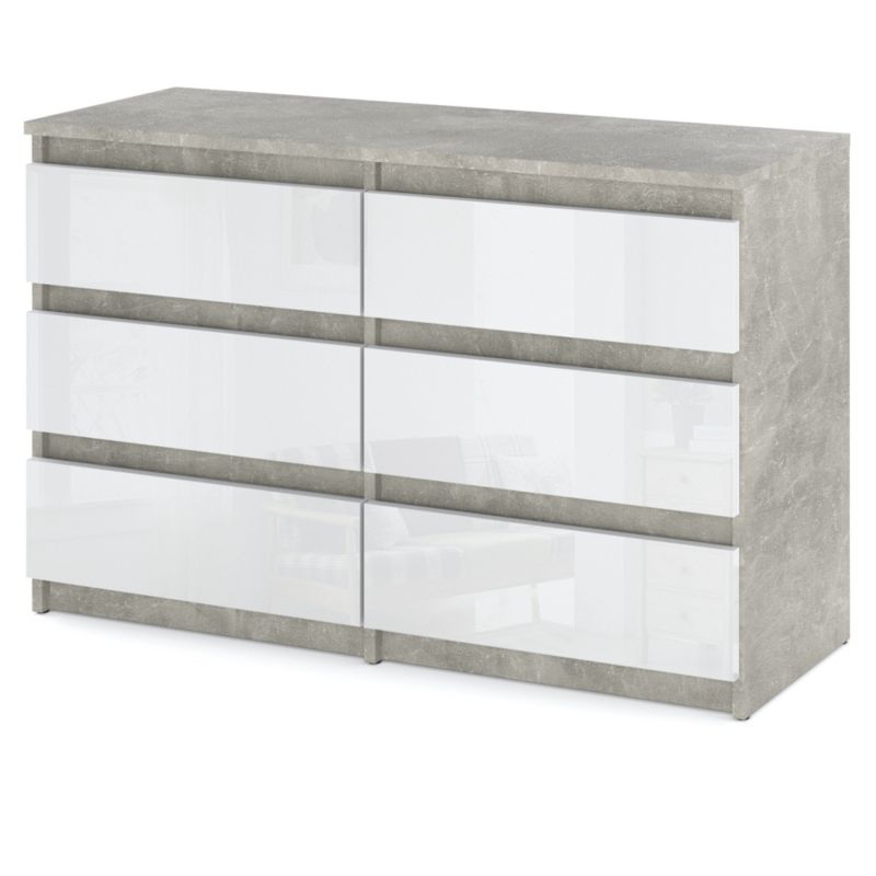 Komoda Hurtownia-Mebli Szuflady 6 Hugo Średnia 100cm Beton Biały Połysk 100x33.5x71.5 cm 1szt.