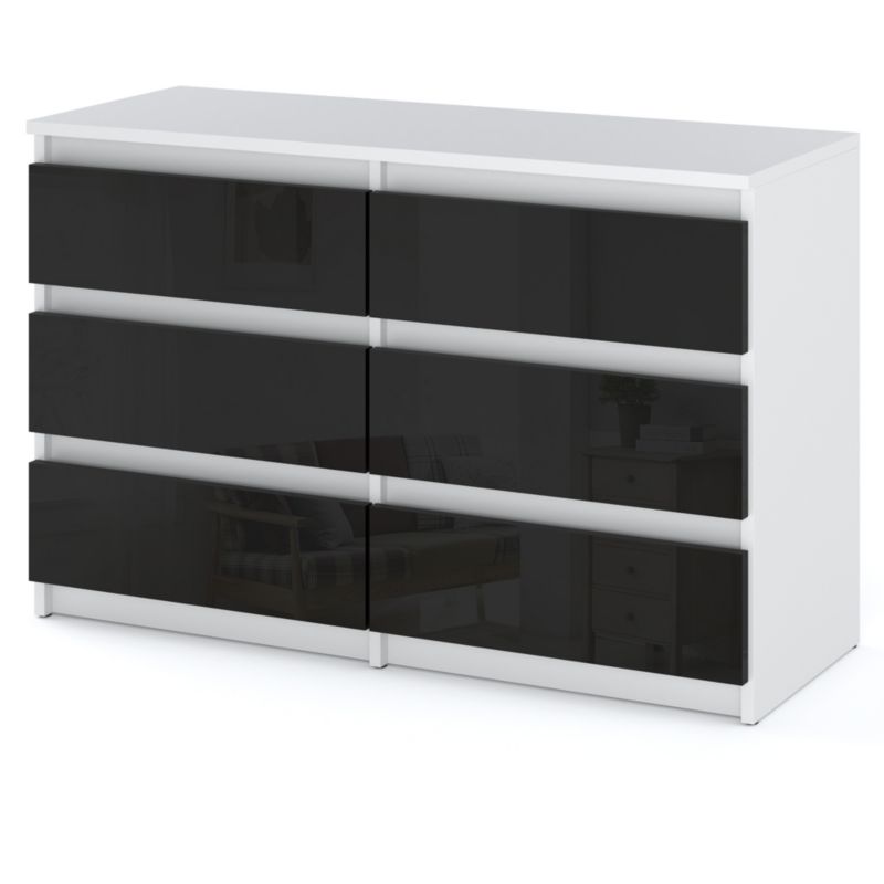 Komoda Hurtownia-Mebli Szuflady 6 Hugo Średnia 100cm Biały Mat Czarny Połysk 100x33.5x71.5 cm 1szt.