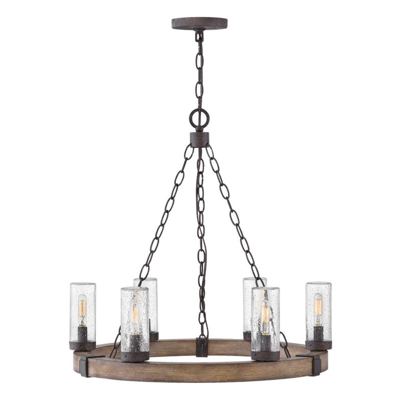 Lampa wisząca Hinkley Sawyer 5696 imitacja drewna sekwoi i rdzawy metal ring 6xE14 x 40W 1 szt.