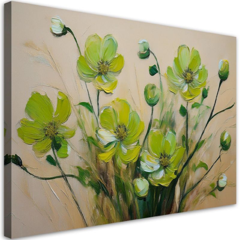Obraz do salonu sypialni Feeby Zielone Kwiaty na beżowym tle 60x40 cm 1 szt