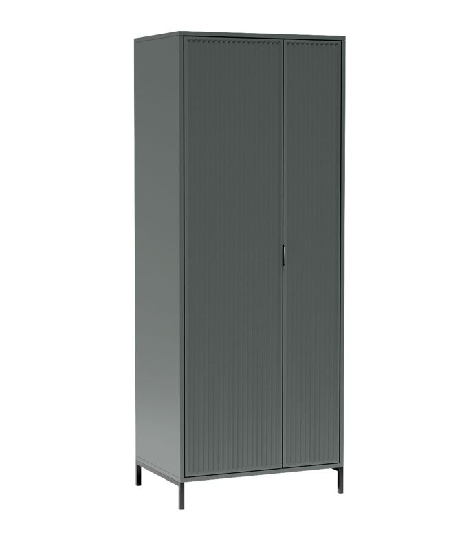 Szafa 2D Furnidea 80 cm zielona z wieszakiem półkami ryflowane fronty metalowe nóżki LINK 1 szt.