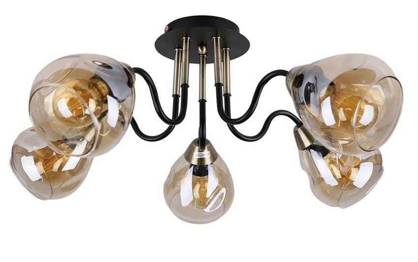 Lampa sufitowa czarno/złota dymiona 5xE27 Unica
