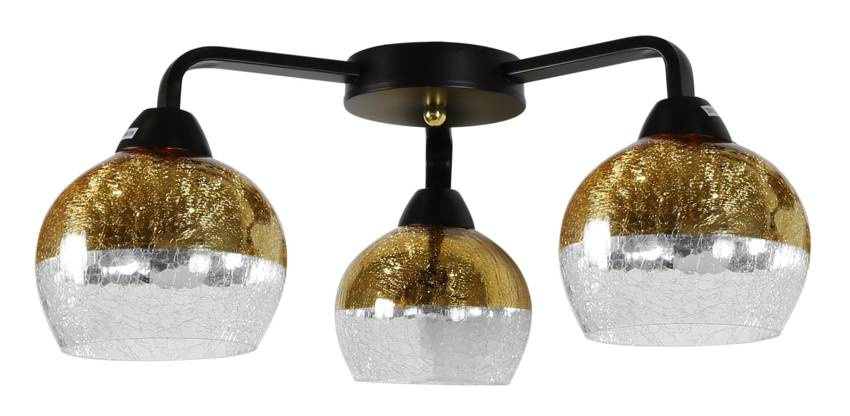 Lampa sufitowa czarno-złota szklane klosze 3x60W Cromina Gold