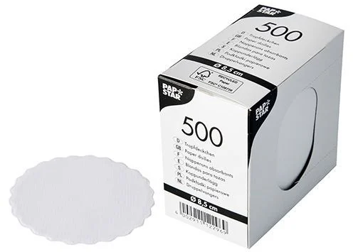 Podkładki papierowe pod filiżanki Papstar, średnica 8.5cm, 500 sztuk, biały