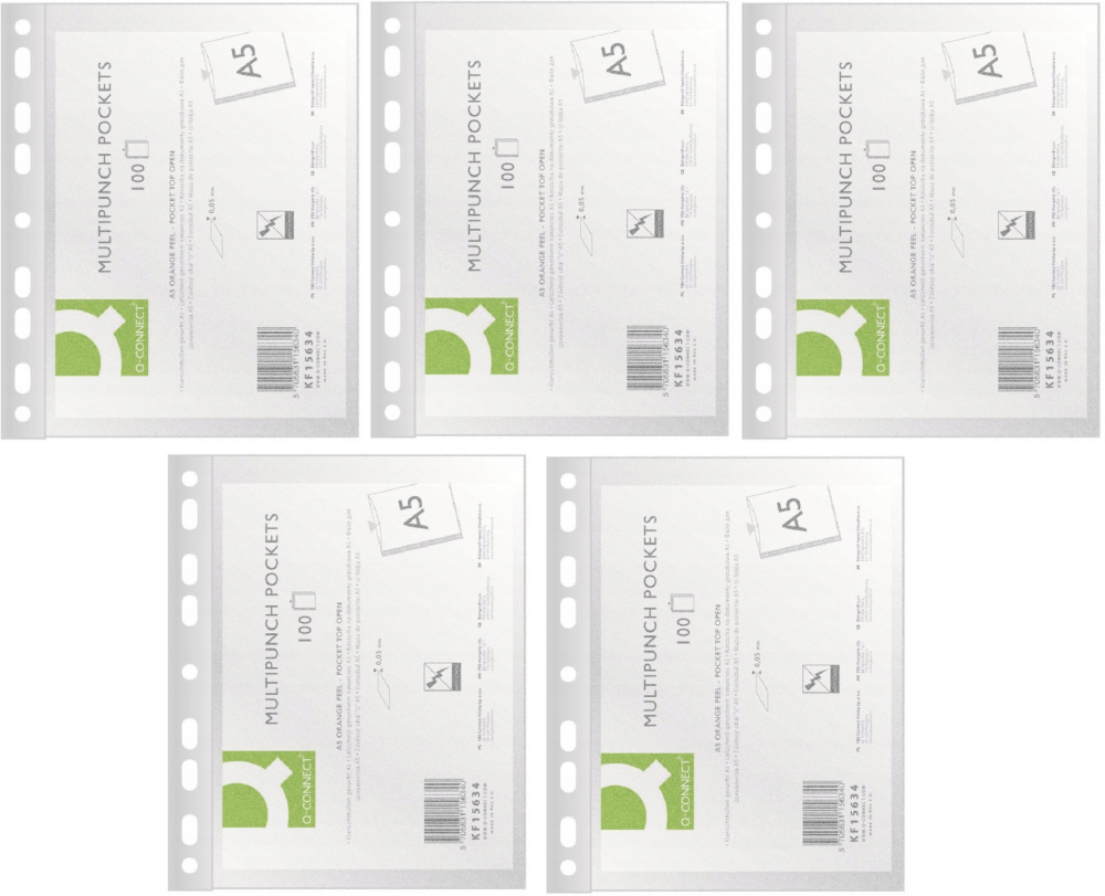 5x koszulki groszkowe Q-Connect, A5, 50μm, 100 sztuk, transparentny