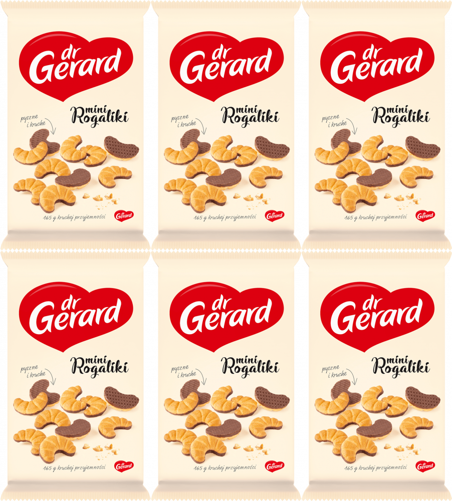 6x Ciastka kruche Dr Gerard mini rogaliki, maślany, z polewą kakaową,165g