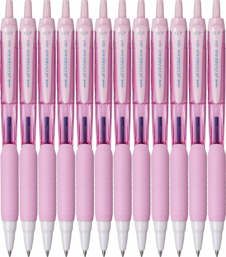 12x Długopis automatyczny Uni SXN-101FL Jetstream Light Pink, 0.7mm, różowa obudowa, niebieski tusz