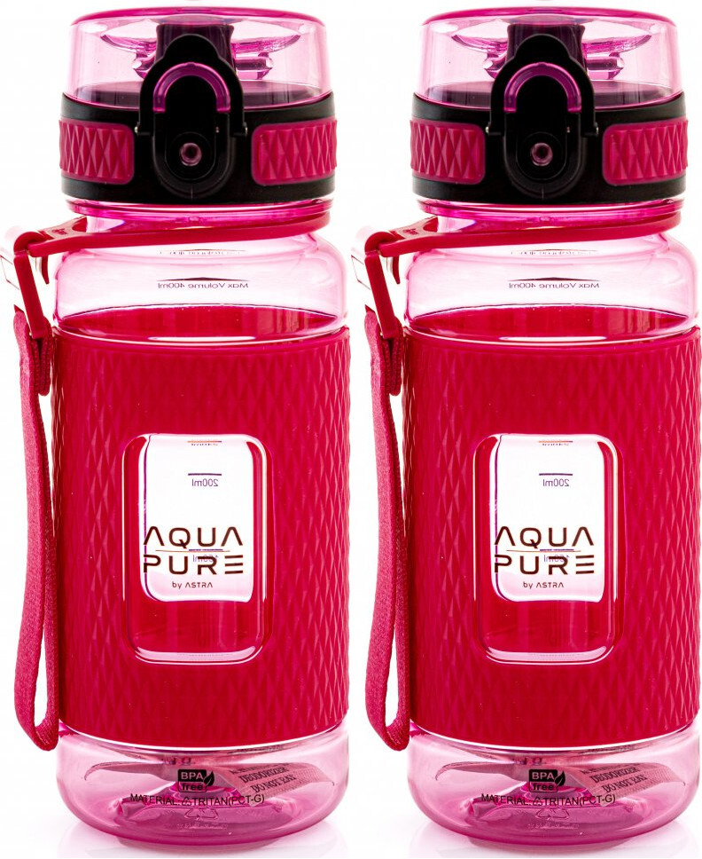 2x Bidon Astra Aqua Pure, tritan, 400ml, neonowy różowy