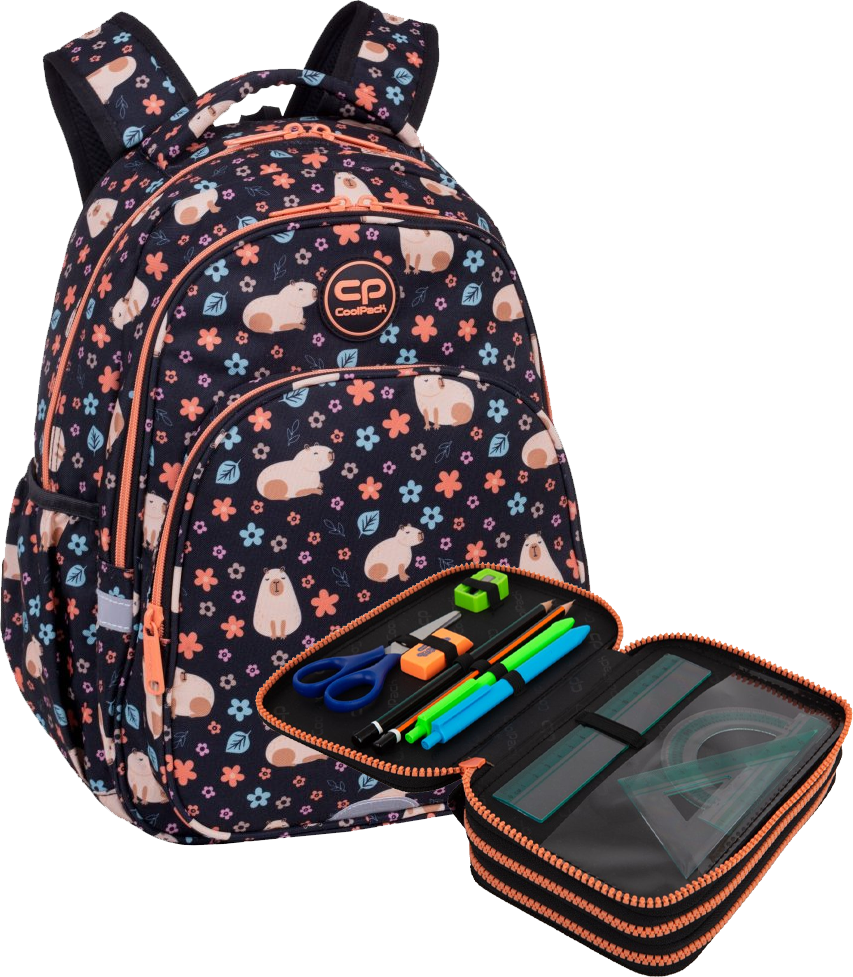 Zestaw: Plecak CoolPack Base Plus Capybara + piórnik z wyposażeniem CoolPack Jumper 3 Capybara