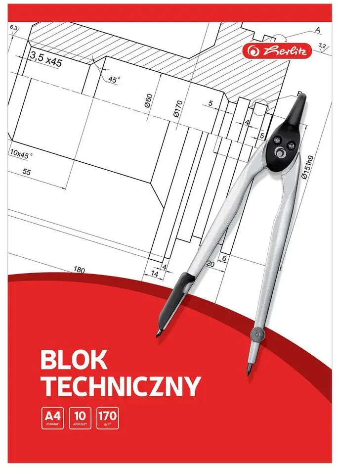 Blok techniczny Herlitz, A4, 10 kartek, biały