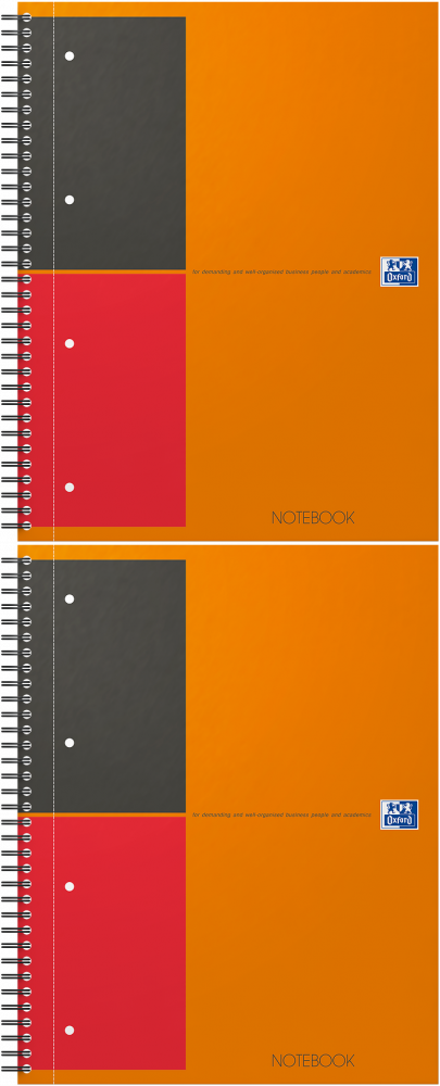 2x Kołonotatnik Oxford International Notebook, A4+, w linie, 80 kartek, okładka kartonowa, pomarańczowy