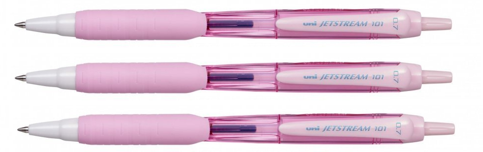 3x długopis automatyczny Uni SXN-101FL Jetstream Light Pink, 0.7mm, różowa obudowa, niebieski tusz