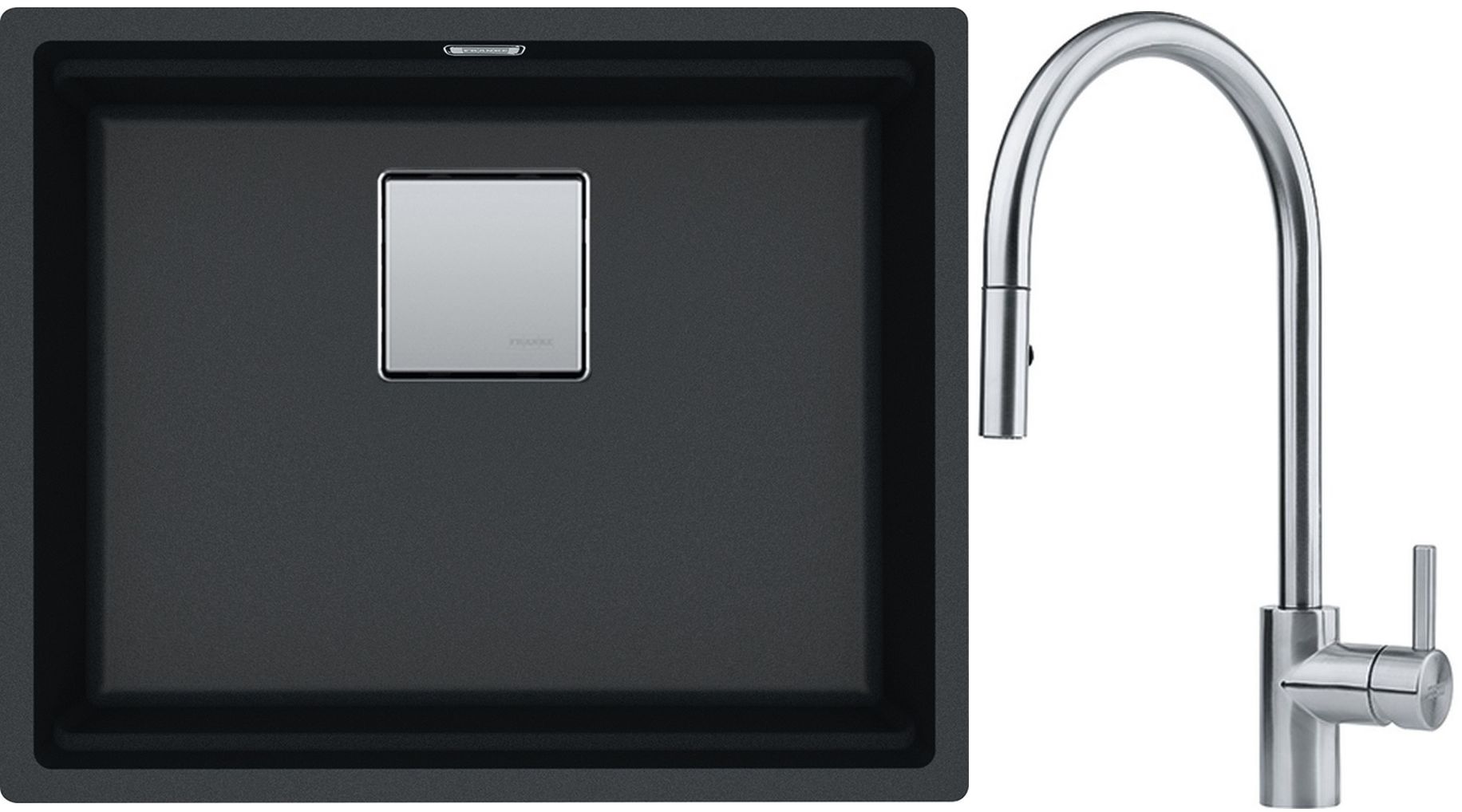 Franke Kanon KNG 110-52 zlewozmywak 52x42 cm Fragranite onyx z baterią kuchenną Eos Neo stal szlachetna (1250528612, 1150590045) - Wysyłka w 24h