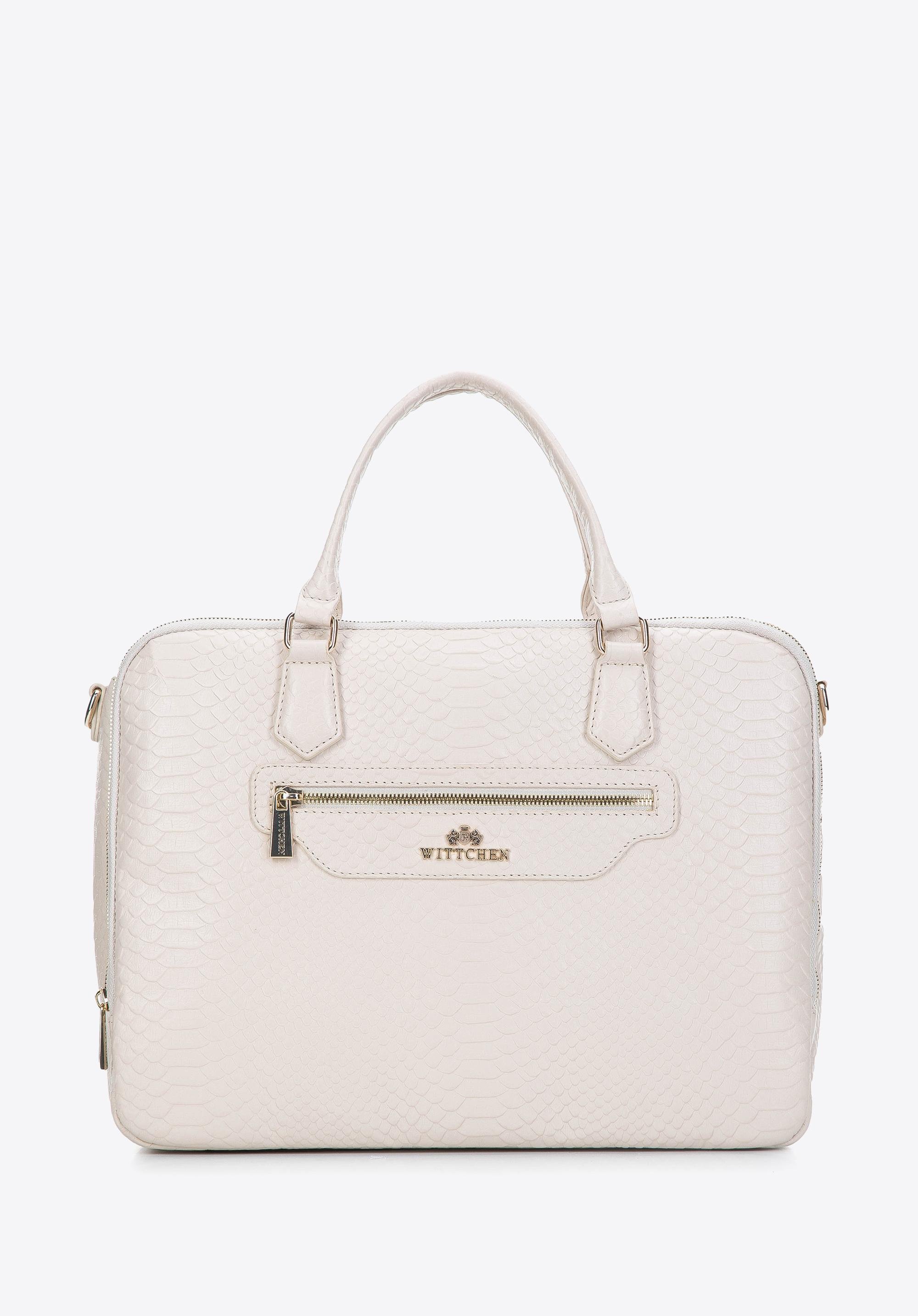 Damska torba na laptopa 13" ze skóry croco beżowa