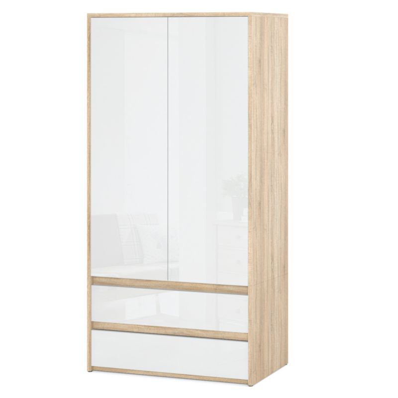 Szafa Hurtownia-Mebli Szuflady 2 Hugo 90cm Dąb Sonoma Biały Połysk 90x50x180 cm 1szt.