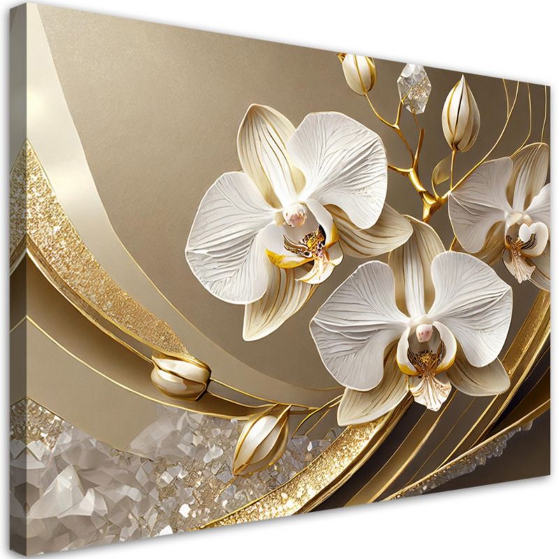 Obraz do salonu sypialni Feeby Złota Orchidea Kwiat 3D 120x80 cm 1szt