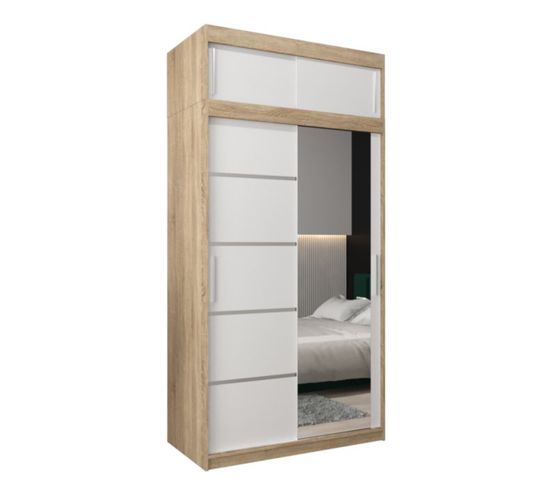 Szafa przesuwna Abiks Verona 2 120 sonoma + biały z nadstawką 1 szt.