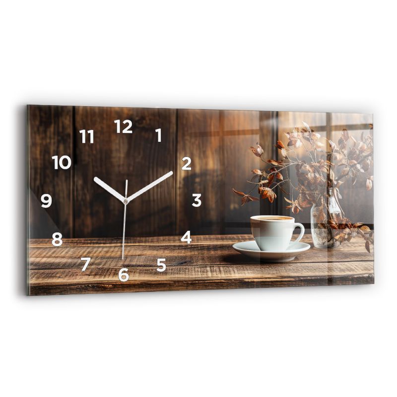 Zegar z białymi wskazówkami Wallfluent 60x30 cm Kubek kawy Szklany 1 szt.