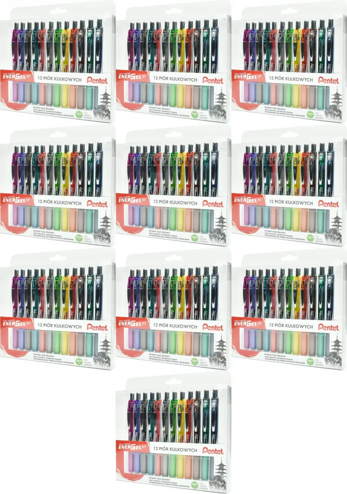 10x Pióro kulkowe automatyczne Pentel EnerGel Set BL77 Błękitne Ukojenie, 0.7mm, 12 sztuk, mix kolorów