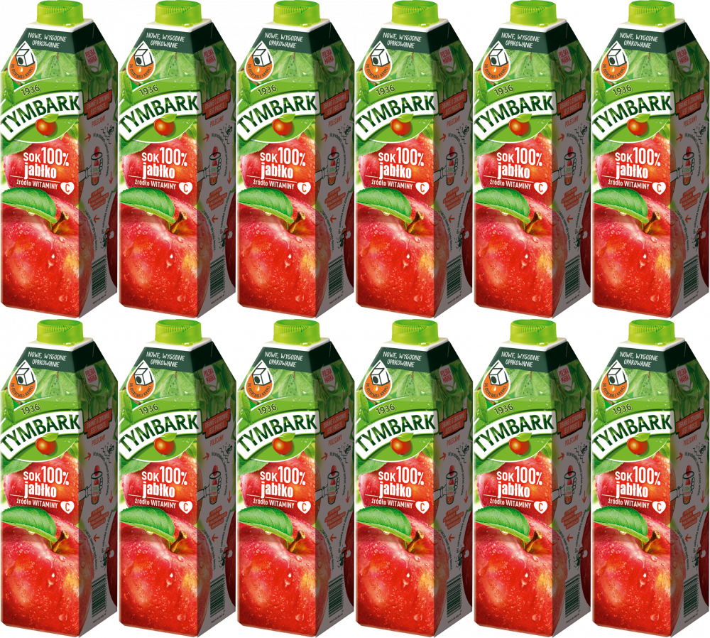 12x Sok jabłkowy Tymbark, karton, 1l