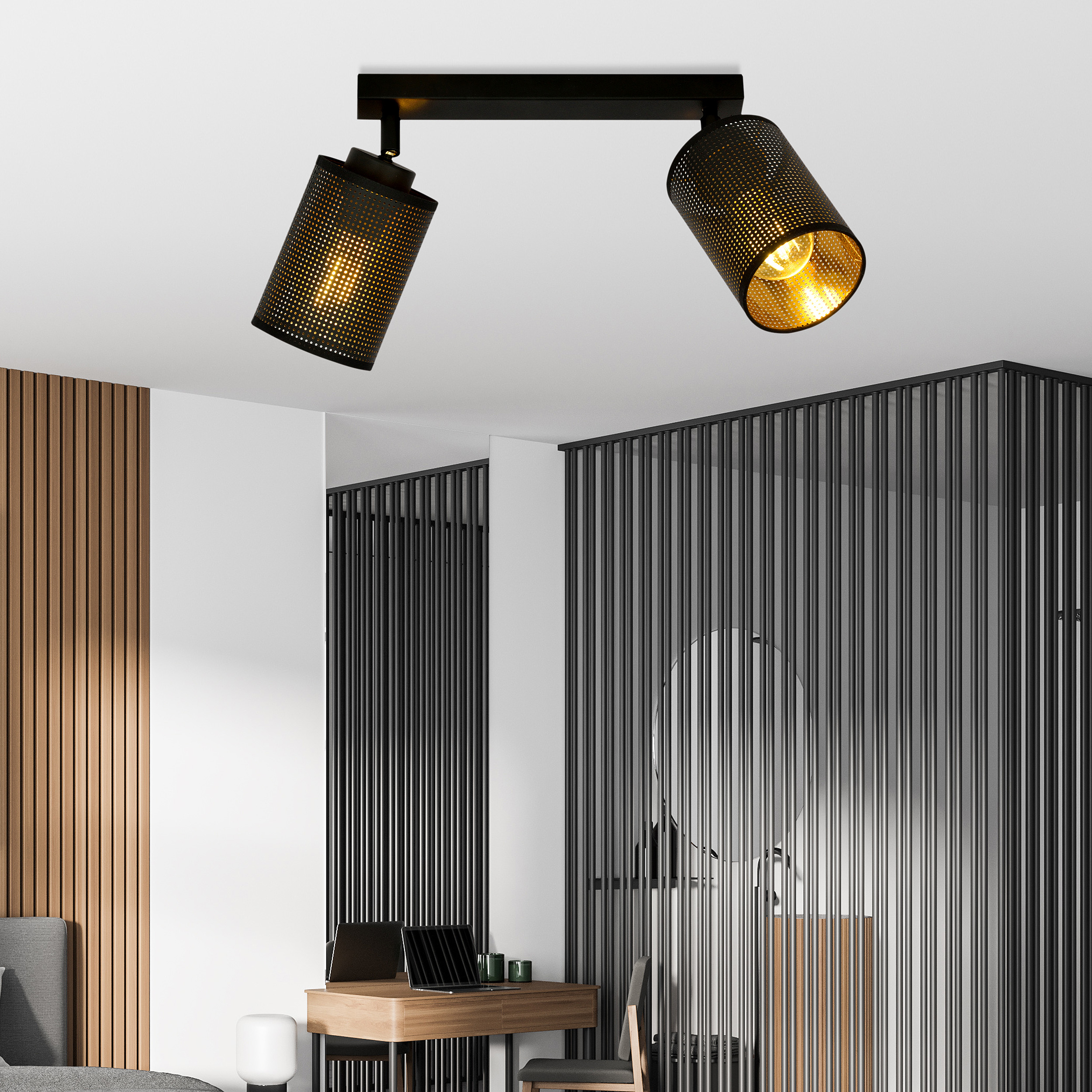 Emibig Bronx lampa podsufitowa 2x15 W czarna-złota 1152/2