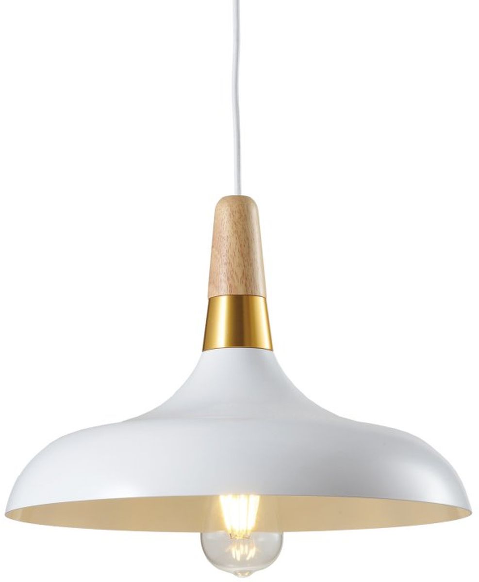 GTV Skandi lampa wisząca 1x40 W biała-złota-drewno OS-SKAN4-00-DEC