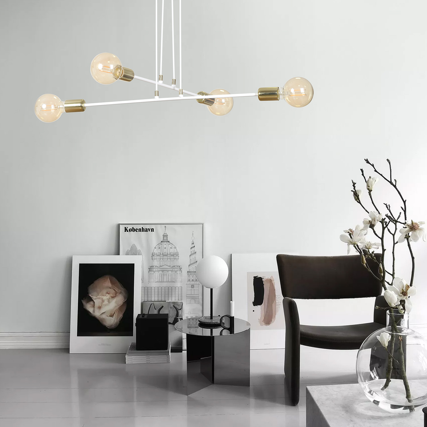 Emibig Vesio lampa wisząca 4x15 W biała-złota 786/4