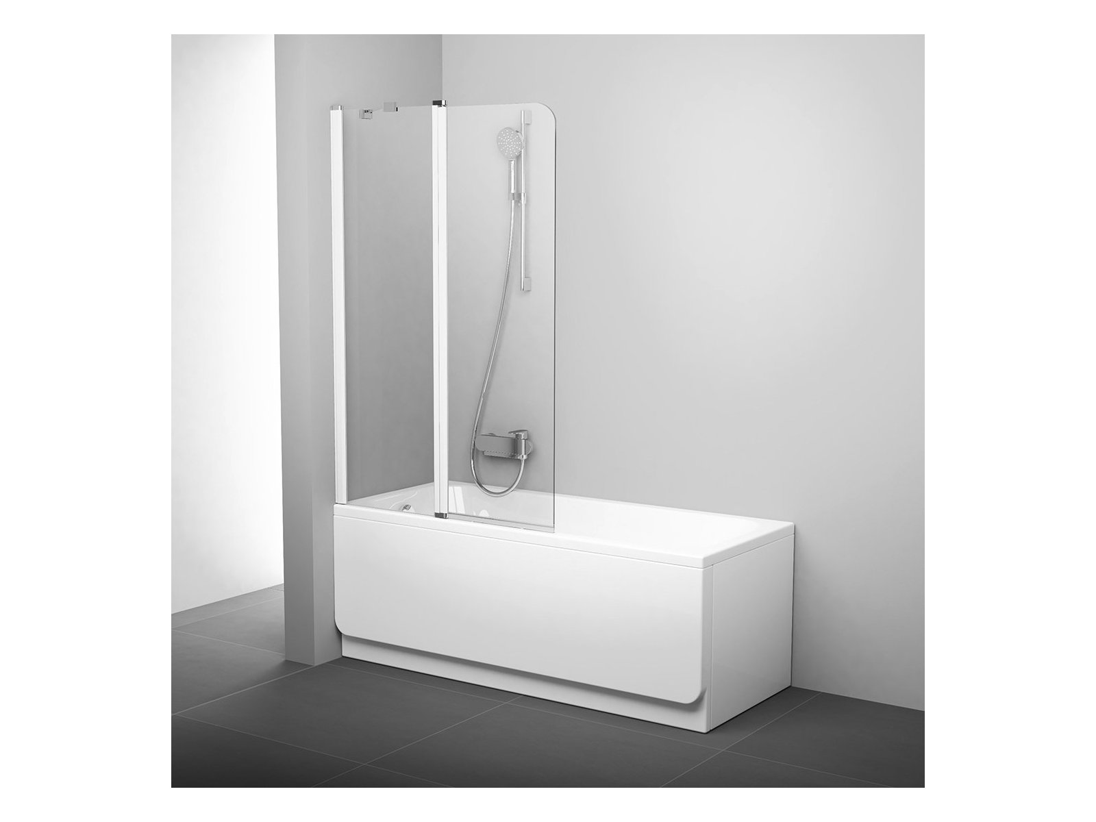 Darmowa Dostawa - Parawan nawannowy 100 cm 2-częściowy biały połysk/szkło przezroczyste Ravak Chrome 7QLA0100Z1