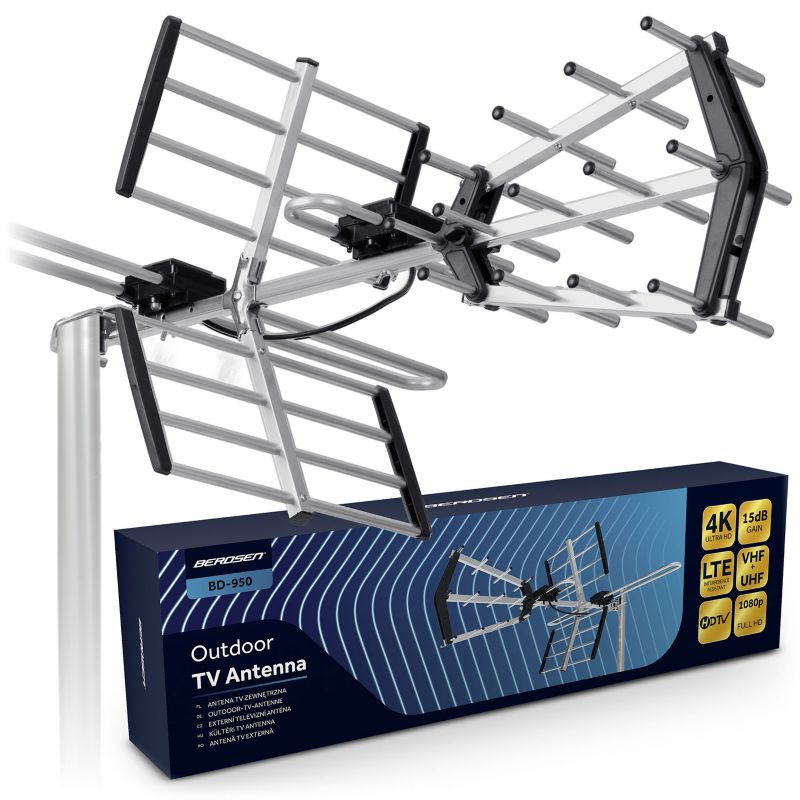 Antena TV zewnętrzna Berdsen BD-950 kierunkowa DVB-T2 Ultra HD 4K filtr LTE 1 szt.
