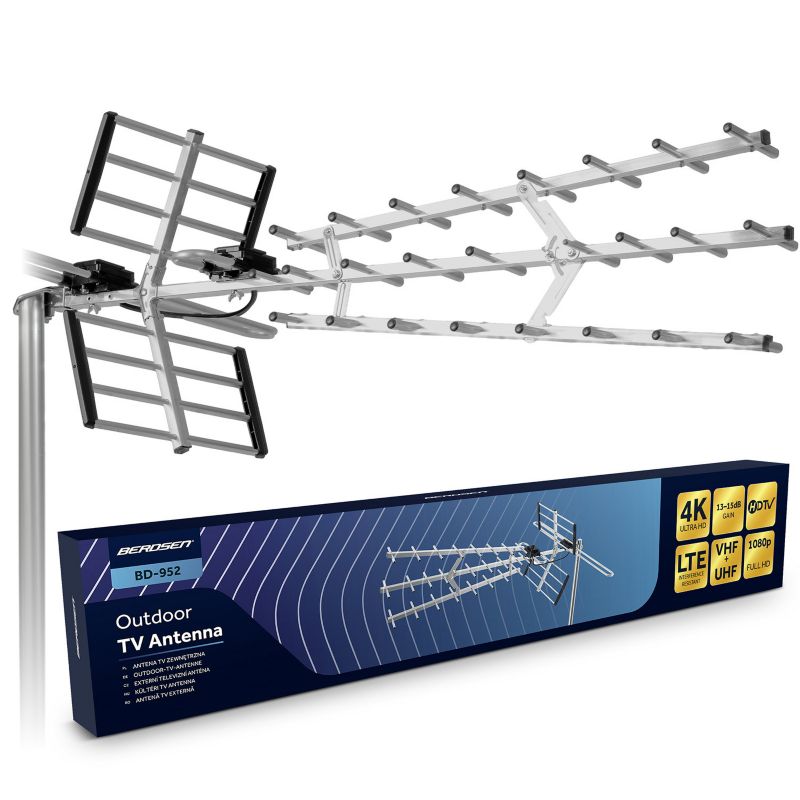 Antena TV zewnętrzna Berdsen BD-952 kierunkowa DVB-T2 Ultra HD 4K filtr LTE 1 szt.