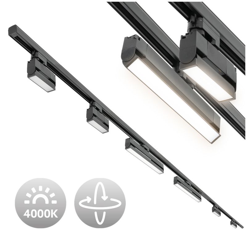 Szynowe oświetlenie 3 fazowe 2m + 1m + łącznik prosty + 4x lampy 12W + 2x lampy 36W zasilanie + zaślepka 1kpl.