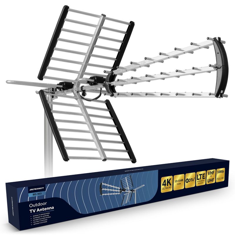 Antena TV zewnętrzna Berdsen BD-953 kierunkowa DVB-T2 Ultra HD 4K filtr LTE 1 szt.