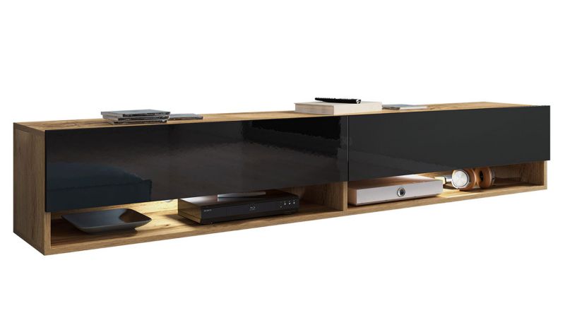 Szafka RTV MIRJAN 24 A 180 z oświetleniem LED RGB wotan/czarny połysk 1 szt.