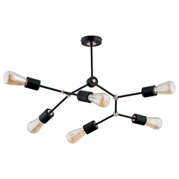 Lampa sufitowa wisząca Alfa Goffer 5562 czarno-złota industrialna 6xE27 x 15W 1 szt.