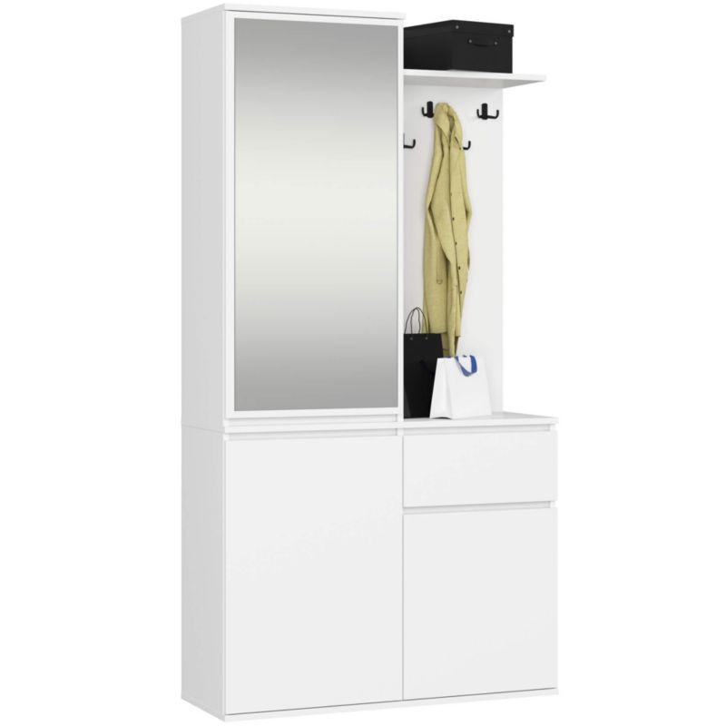 Zestaw do przedpokoju z lustrem AKORD ENTRO Biały 95 cm 1 szuflada 3 drzwi 7 półek 95x35x183 cm 1 zestaw