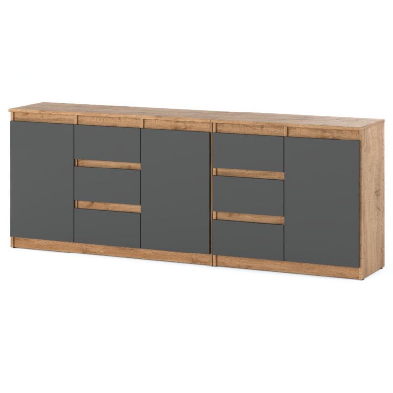 Komoda Hurtownia-Mebli Szuflady 6 Best Agnes 200cm Dąb Wotan Szary Mat 200x35x75 cm 1szt.