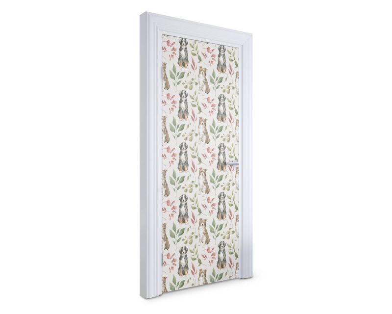 Samoprzylepna naklejka na drzwi Wallfluent 75x205 cm Psy i liście 1 szt.