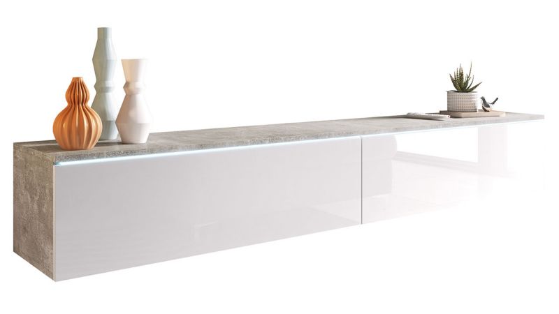 Szafka RTV MIRJAN 24 D 180 z oświetleniem LED beton/biały połysk 1 szt.